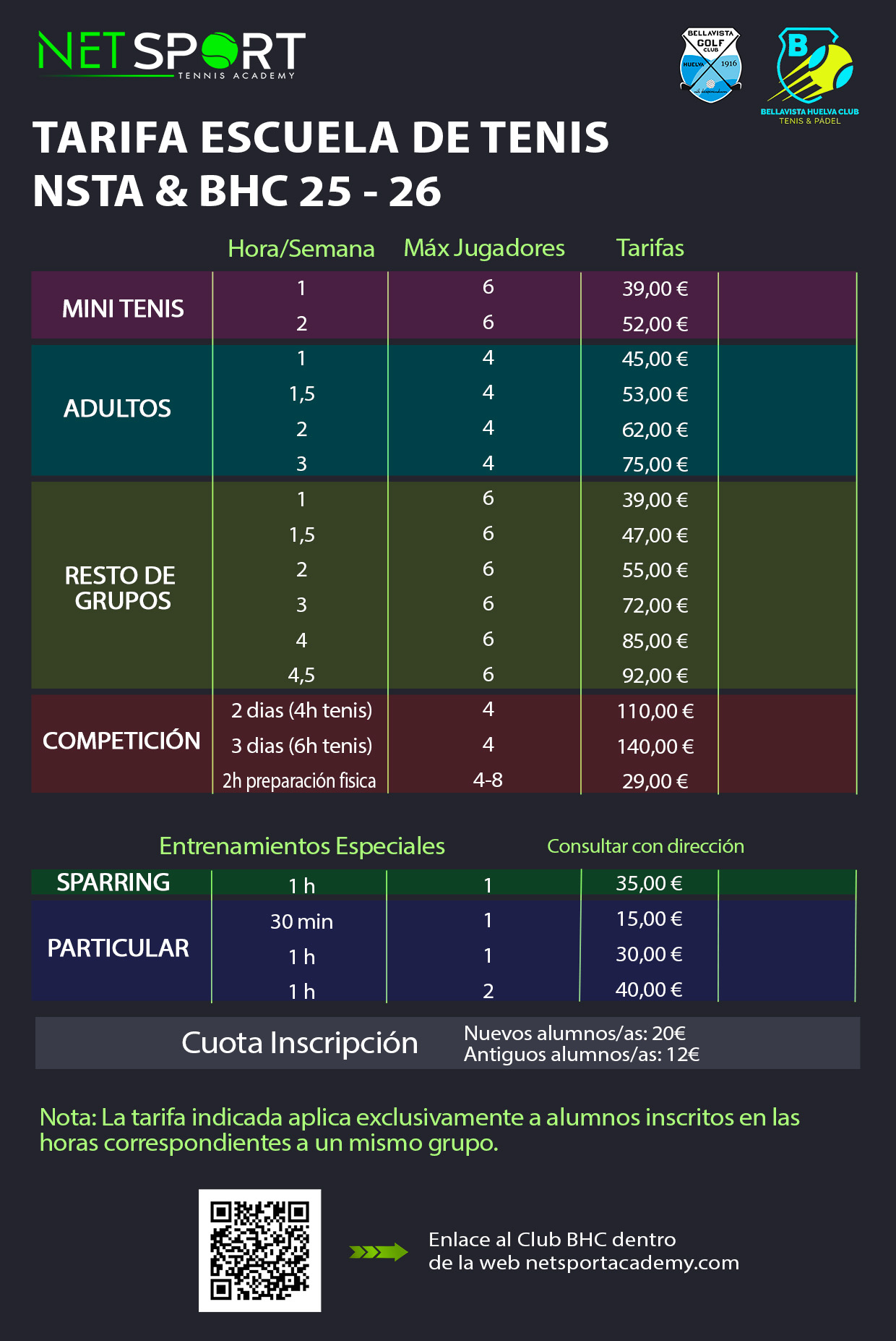Tarifa de precios BHC Temporada 2024 - 2025